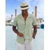 COOFANDY Mens Shirts Short Sleeve Button Up Shirts Casual Stylish Vacation Shirt Linen Shirt Light Green