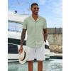 COOFANDY Mens Shirts Short Sleeve Button Up Shirts Casual Stylish Vacation Shirt Linen Shirt Light Green