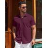 COOFANDY Mens Short Sleeve Dress Shirts Button Down Shirts Regular Fit Business Casual Shirt with Pocket(Dark Red)