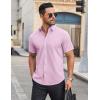 COOFANDY Mens Short Sleeve Dress Shirts Wrinkle Free Casual Button Down Shirts Summer Untucked Dress Shirt(Pink)