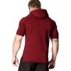 COOFANDY Men’s Short Sleeve Hoodie Workout Gym Sweatshirt Muscle Fit Fashion Athletic Hoodies Pullover Cotton Hooded T-Shirts(Wine Red)