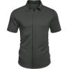 COOFANDY Mens Short Sleeve Wrinkle Free Shirt Casual Button Down Shirt Summer Dress Shirt(Dark Grey)