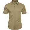 COOFANDY Mens Short Sleeve Wrinkle Free Shirt Casual Button Down Shirt Summer Dress Shirt(Khaki)