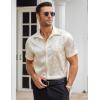COOFANDY Mens Silk Button Down Short Sleeve Shirt Satin Dress Shirts Summer Beach Wedding Shirt(01 Light Khaki)