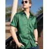 COOFANDY Mens Silk Button Down Short Sleeve Shirt Satin Dress Shirts Summer Beach Wedding Shirt(02 Deep Green)