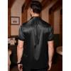COOFANDY Mens Silk Button Down Short Sleeve Shirt Satin Dress Shirts Summer Beach Wedding Shirt(Black-pure)