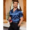 COOFANDY Mens Silk Button Down Short Sleeve Shirt Satin Dress Shirts Summer Beach Wedding Shirt(Navy Blue-pure)