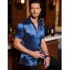COOFANDY Mens Silk Button Down Short Sleeve Shirt Satin Dress Shirts Summer Beach Wedding Shirt(Navy Blue-pure)