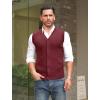 COOFANDY Men’s Sleeveless Sweater Vest V-Neck Casual Cable Knit Button Down Cardigan Vest(Wine Red)