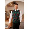 COOFANDY Men’s Sleeveless V Neck Pullover Sweater Slim Fit Casual Argyle Sweater Vest(Gw345 Green and Black Plaid)