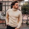 COOFANDY Men’s Slim Fit Turtleneck Sweater Casual Twist Patterned Pullover Knitted Sweaters(Khaki)