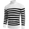 COOFANDY Men’s Slim Fit Turtleneck Sweaters Casual Cable Knitted Soft Pullover Sweaters(Black/White Stripes)
