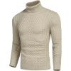 COOFANDY Men’s Slim Fit Turtleneck Sweaters Casual Cable Knitted Soft Pullover Sweaters(Light Khaki)