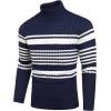 COOFANDY Men’s Slim Fit Turtleneck Sweaters Casual Cable Knitted Soft Pullover Sweaters(Navy Blue/White Stripes)
