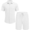 COOFANDY Men’s Summer Beach Outfits 2 Piece Short Sleeve Shirts and Shorts Vacation Texture Linen Sets for Men(A White)