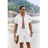 COOFANDY Men’s Summer Beach Outfits 2 Piece Short Sleeve Shirts and Shorts Vacation Texture Linen Sets for Men(A White)