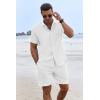 COOFANDY Men’s Summer Beach Outfits 2 Piece Short Sleeve Shirts and Shorts Vacation Texture Linen Sets for Men(A White)
