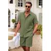 COOFANDY Men’s Summer Beach Outfits 2 Piece Short Sleeve Shirts and Shorts Vacation Texture Linen Sets for Men(Army Green)