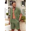 COOFANDY Men’s Summer Beach Outfits 2 Piece Short Sleeve Shirts and Shorts Vacation Texture Linen Sets for Men(Army Green)