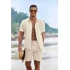 COOFANDY Men’s Summer Beach Outfits 2 Piece Short Sleeve Shirts and Shorts Vacation Texture Linen Sets for Men(Beige)