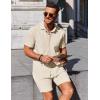 COOFANDY Men’s Summer Beach Outfits 2 Piece Short Sleeve Shirts and Shorts Vacation Texture Linen Sets for Men(Beige)