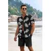 COOFANDY Men’s Summer Beach Outfits 2 Piece Short Sleeve Shirts and Shorts Vacation Texture Linen Sets for Men(Black – Leaf)