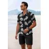 COOFANDY Men’s Summer Beach Outfits 2 Piece Short Sleeve Shirts and Shorts Vacation Texture Linen Sets for Men(Black – Leaf)