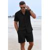 COOFANDY Men’s Summer Beach Outfits 2 Piece Short Sleeve Shirts and Shorts Vacation Texture Linen Sets for Men(Black)