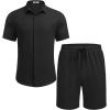 COOFANDY Men’s Summer Beach Outfits 2 Piece Short Sleeve Shirts and Shorts Vacation Texture Linen Sets for Men(Black)