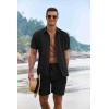 COOFANDY Men’s Summer Beach Outfits 2 Piece Short Sleeve Shirts and Shorts Vacation Texture Linen Sets for Men(Black)
