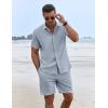 COOFANDY Men’s Summer Beach Outfits 2 Piece Short Sleeve Shirts and Shorts Vacation Texture Linen Sets for Men(Blue)