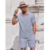 COOFANDY Men’s Summer Beach Outfits 2 Piece Short Sleeve Shirts and Shorts Vacation Texture Linen Sets for Men(Blue)