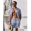COOFANDY Men’s Summer Beach Outfits 2 Piece Short Sleeve Shirts and Shorts Vacation Texture Linen Sets for Men(Blue)