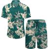 COOFANDY Men’s Summer Beach Outfits 2 Piece Short Sleeve Shirts and Shorts Vacation Texture Linen Sets for Men(Coconut Tree-green)
