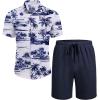 COOFANDY Men’s Summer Beach Outfits 2 Piece Short Sleeve Shirts and Shorts Vacation Texture Linen Sets for Men(Coconut Tree-white)