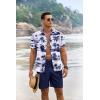 COOFANDY Men’s Summer Beach Outfits 2 Piece Short Sleeve Shirts and Shorts Vacation Texture Linen Sets for Men(Coconut Tree-white)
