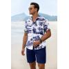 COOFANDY Men’s Summer Beach Outfits 2 Piece Short Sleeve Shirts and Shorts Vacation Texture Linen Sets for Men(Coconut Tree-white)