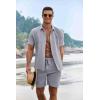 COOFANDY Men’s Summer Beach Outfits 2 Piece Short Sleeve Shirts and Shorts Vacation Texture Linen Sets for Men(Dark Blue Grey)