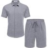 COOFANDY Men’s Summer Beach Outfits 2 Piece Short Sleeve Shirts and Shorts Vacation Texture Linen Sets for Men(Dark Blue Grey)
