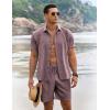 COOFANDY Men’s Summer Beach Outfits 2 Piece Short Sleeve Shirts and Shorts Vacation Texture Linen Sets for Men(Dark Red)