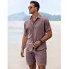 COOFANDY Men’s Summer Beach Outfits 2 Piece Short Sleeve Shirts and Shorts Vacation Texture Linen Sets for Men(Dark Red)