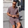 COOFANDY Men’s Summer Beach Outfits 2 Piece Short Sleeve Shirts and Shorts Vacation Texture Linen Sets for Men(Dark Red)