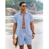 COOFANDY Men’s Summer Beach Outfits 2 Piece Short Sleeve Shirts and Shorts Vacation Texture Linen Sets for Men(Denim Blue)