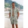 COOFANDY Men’s Summer Beach Outfits 2 Piece Short Sleeve Shirts and Shorts Vacation Texture Linen Sets for Men(Green – Leaf)