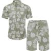 COOFANDY Men’s Summer Beach Outfits 2 Piece Short Sleeve Shirts and Shorts Vacation Texture Linen Sets for Men(Green – Leaf)