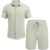 COOFANDY Men’s Summer Beach Outfits 2 Piece Short Sleeve Shirts and Shorts Vacation Texture Linen Sets for Men(Green)