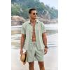 COOFANDY Men’s Summer Beach Outfits 2 Piece Short Sleeve Shirts and Shorts Vacation Texture Linen Sets for Men(Green)