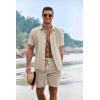 COOFANDY Men’s Summer Beach Outfits 2 Piece Short Sleeve Shirts and Shorts Vacation Texture Linen Sets for Men(Khaki)