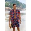 COOFANDY Men’s Summer Beach Outfits 2 Piece Short Sleeve Shirts and Shorts Vacation Texture Linen Sets for Men(Leaves-navy Blue)
