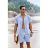 COOFANDY Men’s Summer Beach Outfits 2 Piece Short Sleeve Shirts and Shorts Vacation Texture Linen Sets for Men(Light Blue)